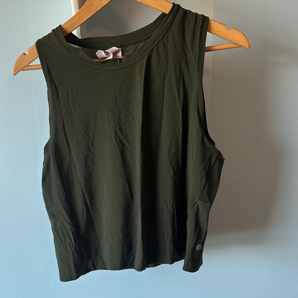 Athleta Forest Green Sleeveless crop tank Top mesh back